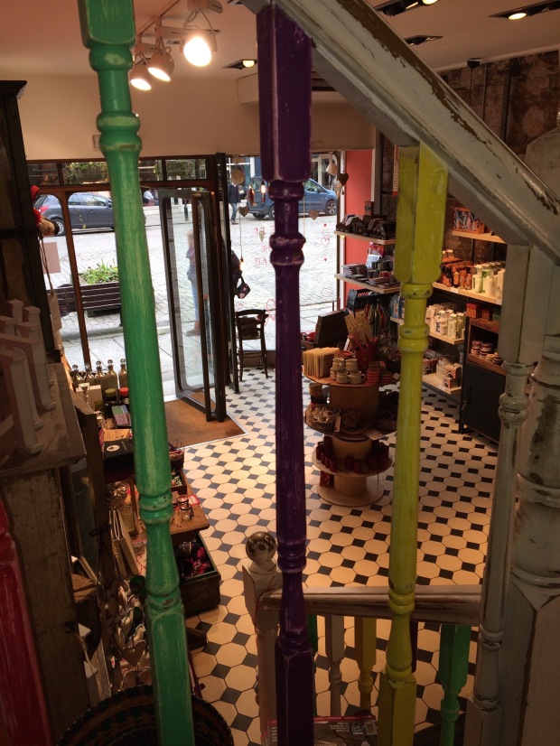 The colourful staircase leading up to the Cafe